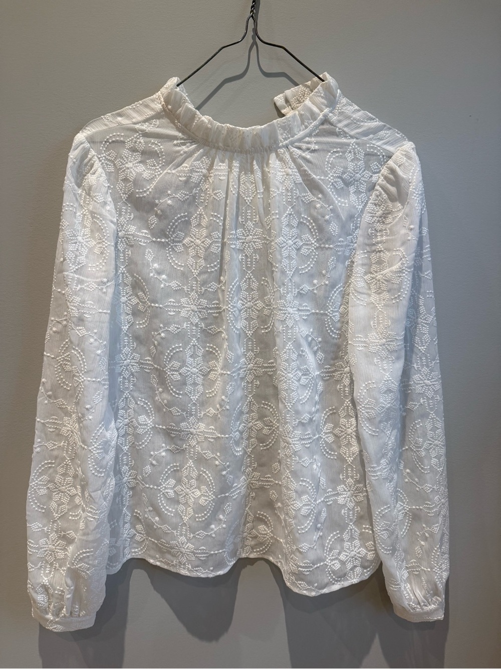 Sezane White Lace High-Neck Long-Sleeve Women's blouse